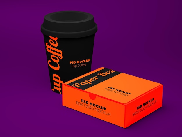 Box food and coffee cup mockup