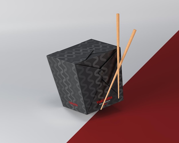 PSD Макет коробки для якисобы с палочками для еды