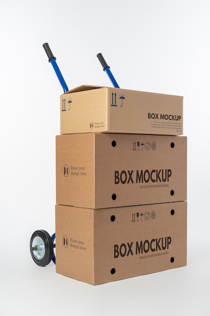 PSD box mockup with cart