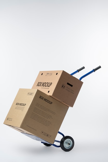 PSD box mockup with cart