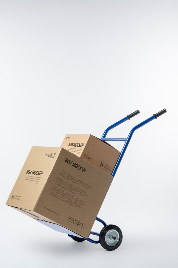 PSD box mockup with cart