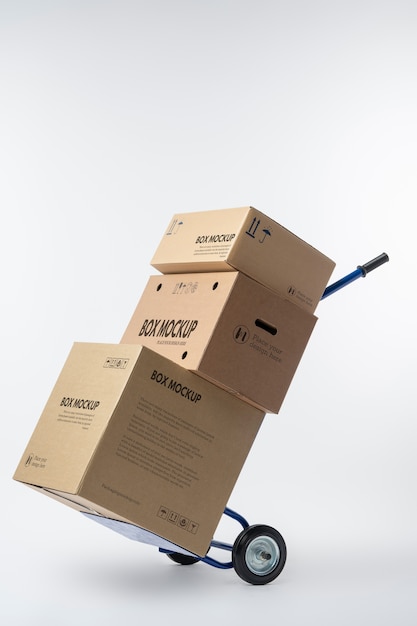 PSD box mockup with cart