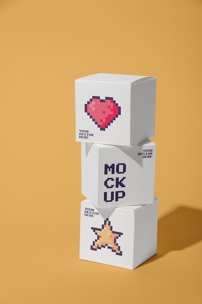 Box packaging mock-up with pixel art