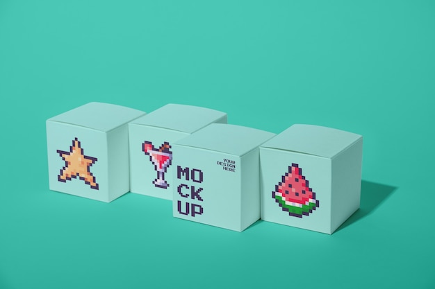 Box packaging mock-up with pixel art