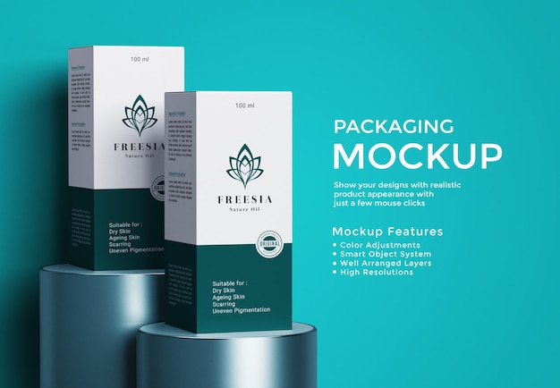 PSD progettazione di mockup di imballaggi in scatola sul podio