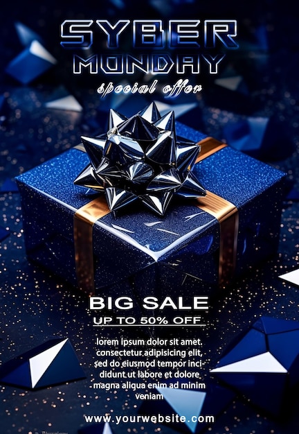 PSD box packaging presentation poster with blue light effect cyber monday concept