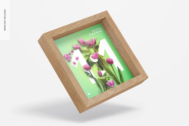 Box photo frame mockup, galleggiante