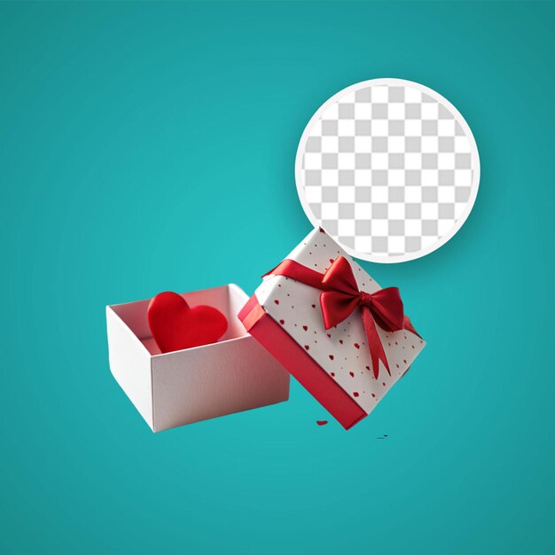 Box in shape of heart was opened isolated on transparent background