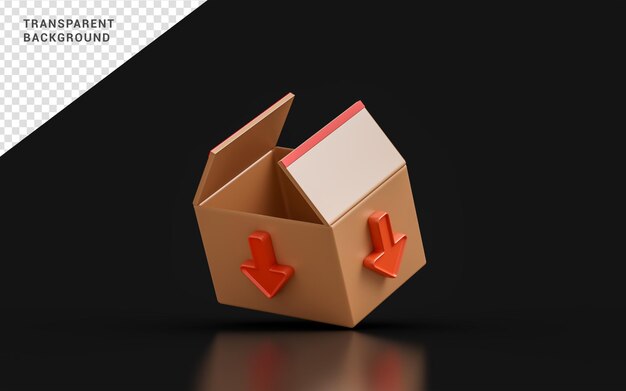 box sign with down arrow on dark background 3d render concept for product put inside