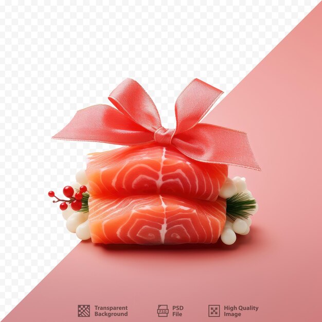 PSD a box of sushi with a red bow on it