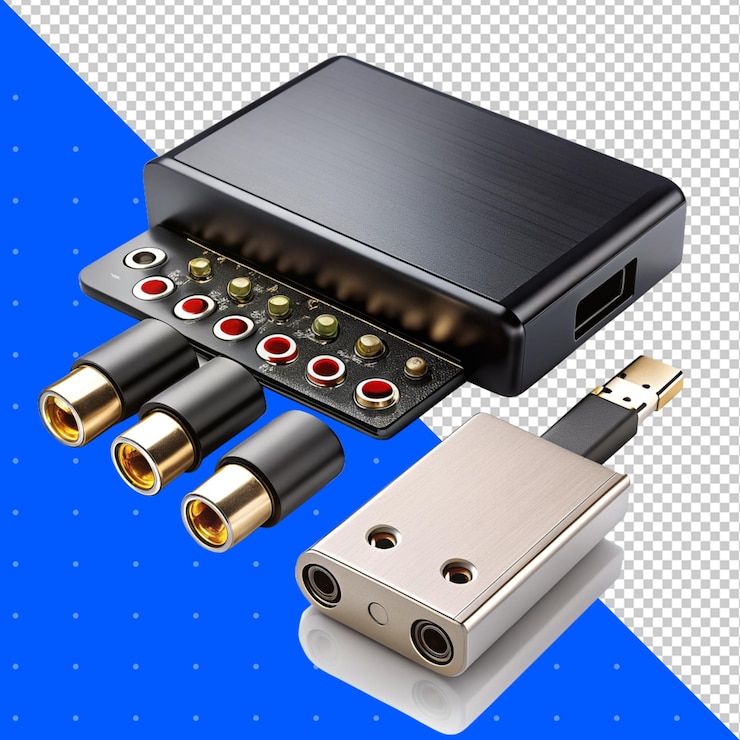 PSD 包含 usb 闪存驱动器和内存卡在透明背景上的盒子中 png