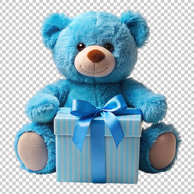 PSD box and toy bear isolated on transparent background