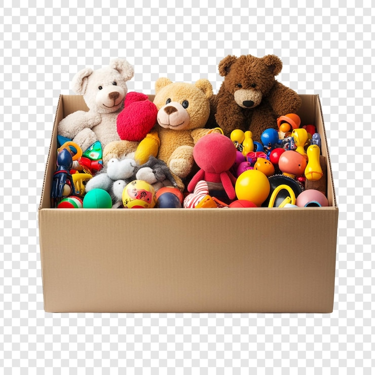 PSD box of toys and teddy bears
