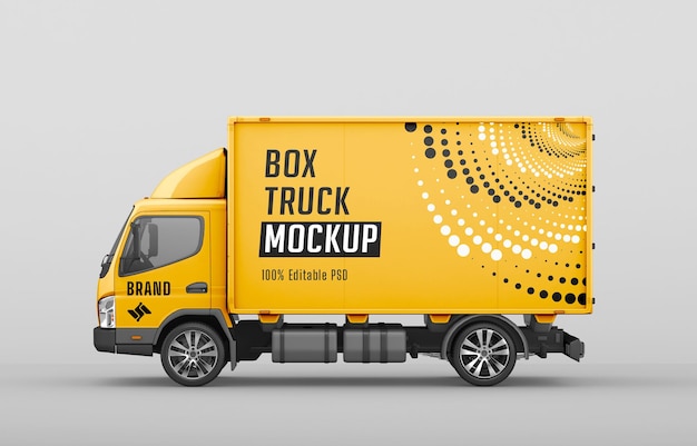 PSD box truck mockup vista laterale psd