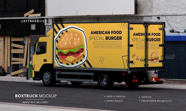 Box truck on the street car mock up left rear view