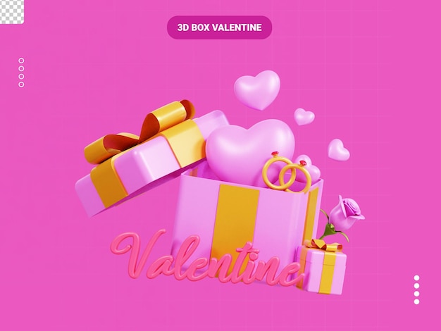 PSD box valentine 3d illustration