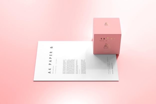 Box with a4 paper mockup