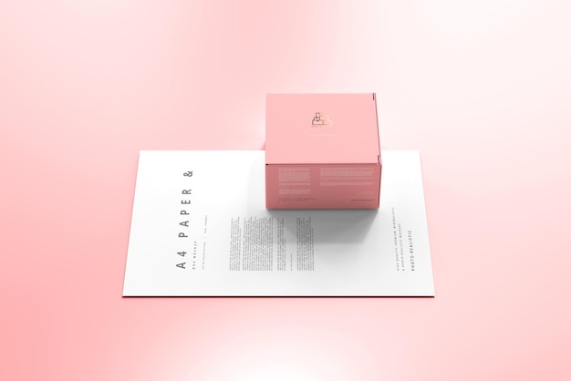 Box with A4 Paper Mockup
