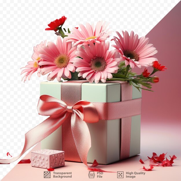 PSD a box with flowers and a box with a ribbon tied around it