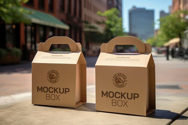 Box with handle logo mockup design