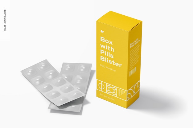 Box with pills blister mockup