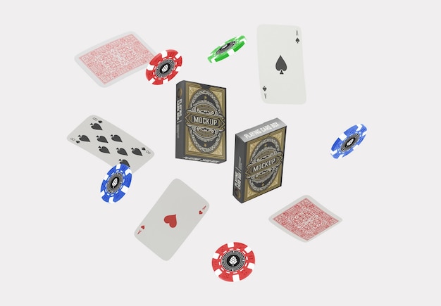 PSD box with playing cards and tokens mockup