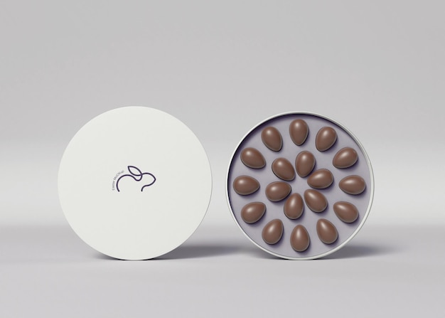 Scatola con piccole uova di cioccolato mockup