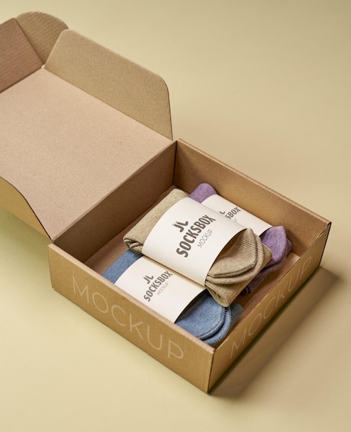 Box with socks mockup