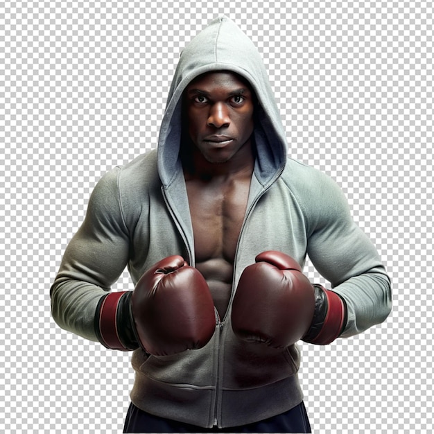 PSD boxer in hoodie on transparent background