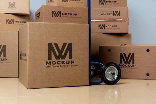 PSD boxes mockup in cart