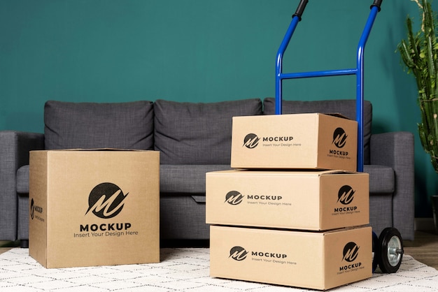 PSD boxes mockup in cart