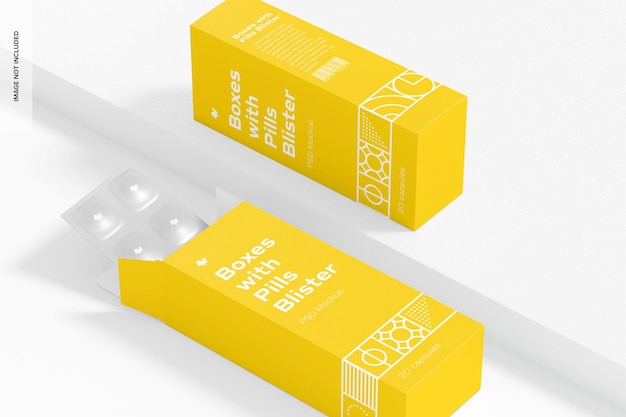 PSD boxes with pills blister mockup