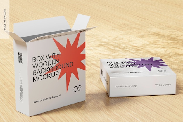 Коробки с деревянным фоном Mockup, Standing and Dropd