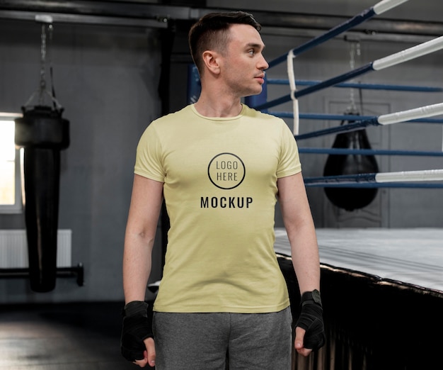 PSD boxing athlete wearing a mock-up t-shirt