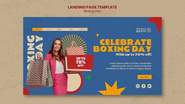 Boxing day landing page template in retro colors