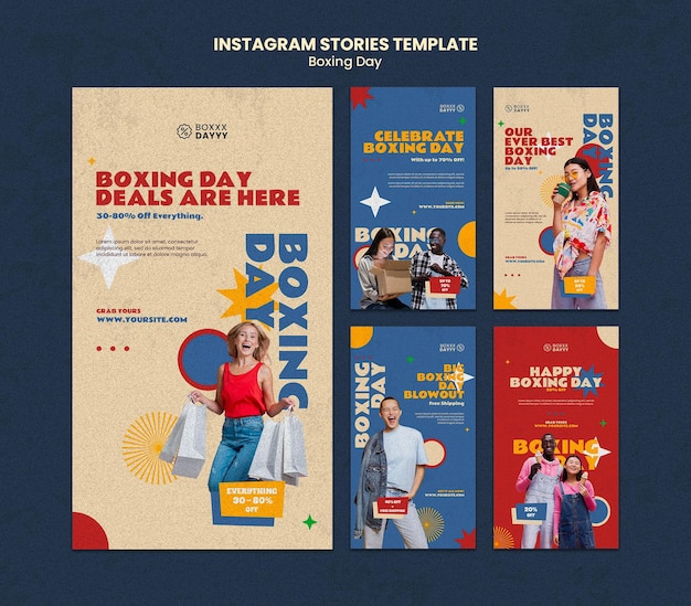 PSD boxing day social media stories in retro colors