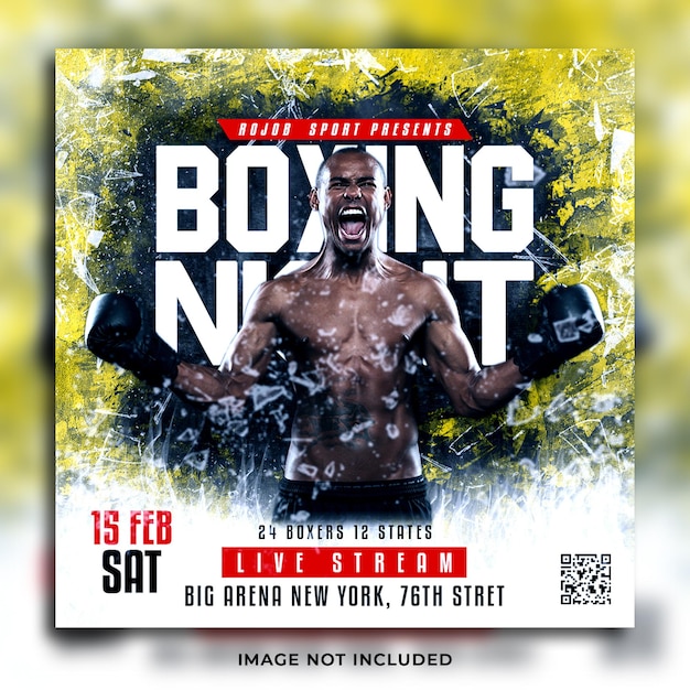 Boxing Fight Night Flyer Post W Mediach Społecznościowych I Szablon Banera Internetowego