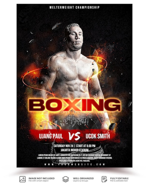 PSD boxing fight schedule poster a4 template