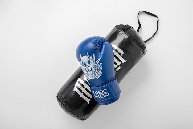 Boxing gloves and bag mock-up for boxing sport