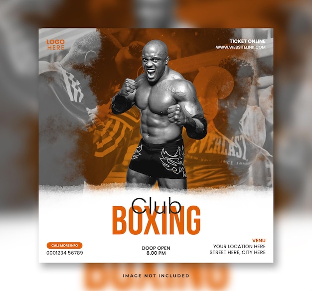 Boxing gym social media banner design or fitness promotional flyer template