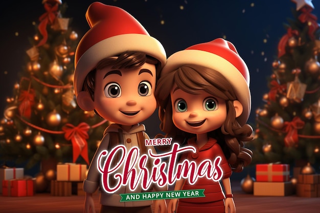 PSD 男の子と女の子のクリスマスの背景