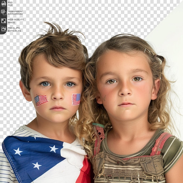 PSD 透明な背景にフランスシャツを着た男の子と女の子