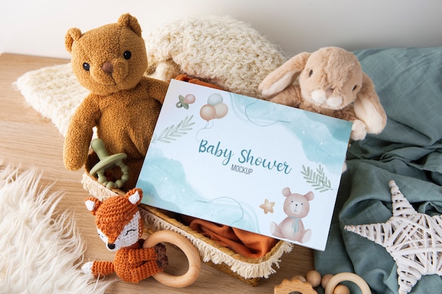 PSD boy baby shower card mockup