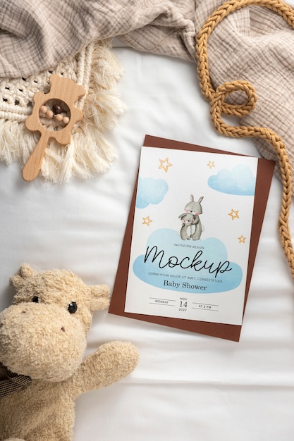 PSD boy baby shower invitation mockup