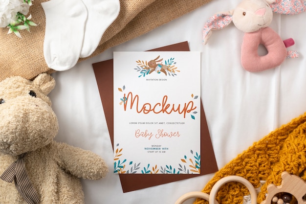 PSD boy baby shower invitation mockup