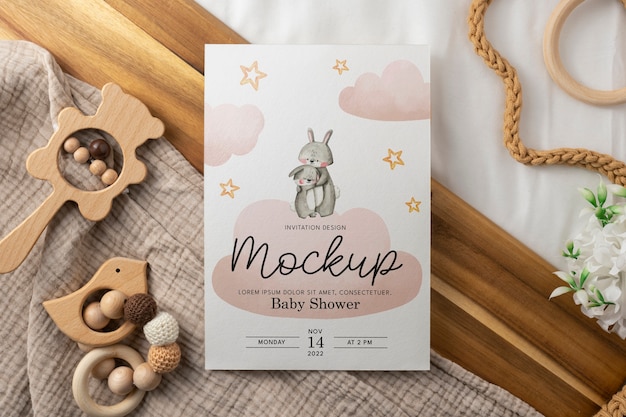 PSD boy baby shower invitation mockup