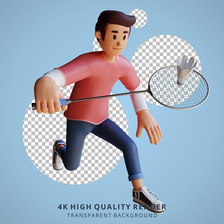 PSD boy badminton mascot 3d character illustration