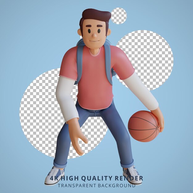 Illustrazione del personaggio 3d della mascotte del basket del ragazzo