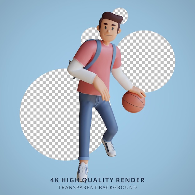 Illustrazione del personaggio 3d della mascotte del basket del ragazzo