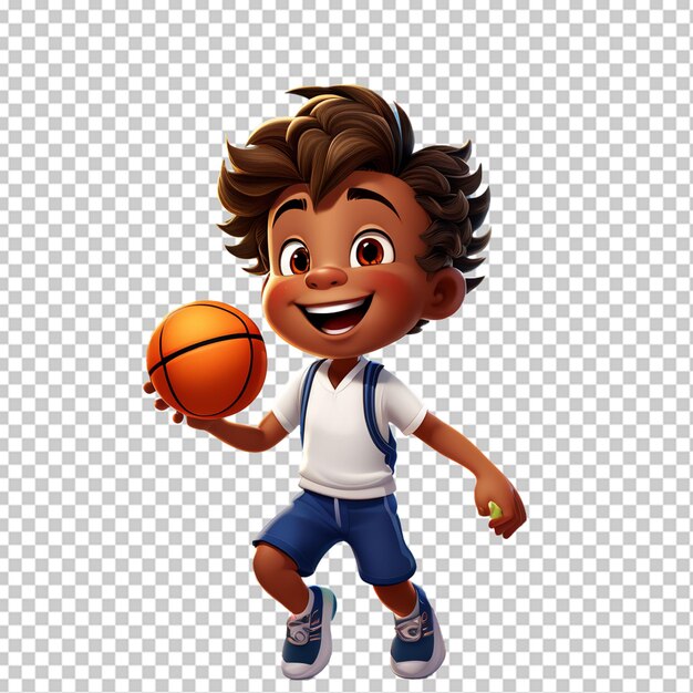 PSD boy basketball player runs with the ball small child plays basketball vector illustration isolated on white side view profile flat